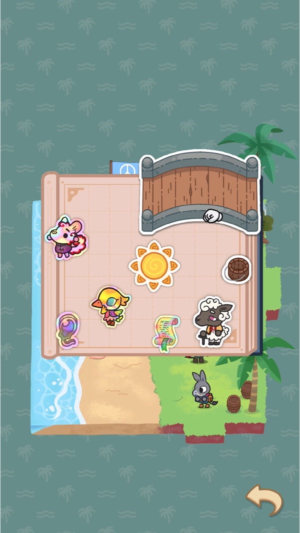 A Tiny Sticker Tale screenshot — peeling and placing animal stickers across a tiny island diorama