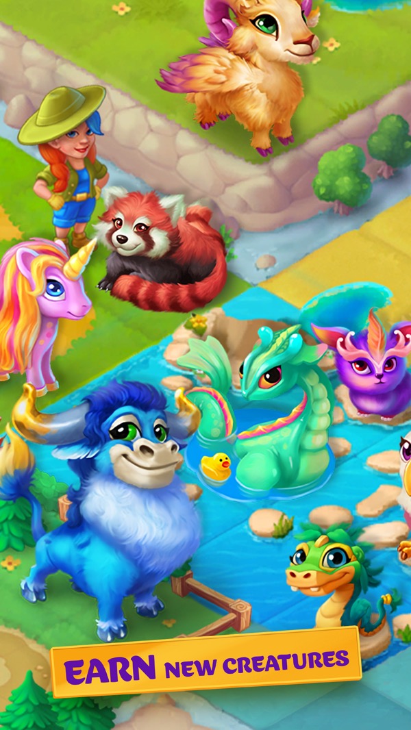 EverMerge screenshot — magical creatures and lands to merge on a fantasy board