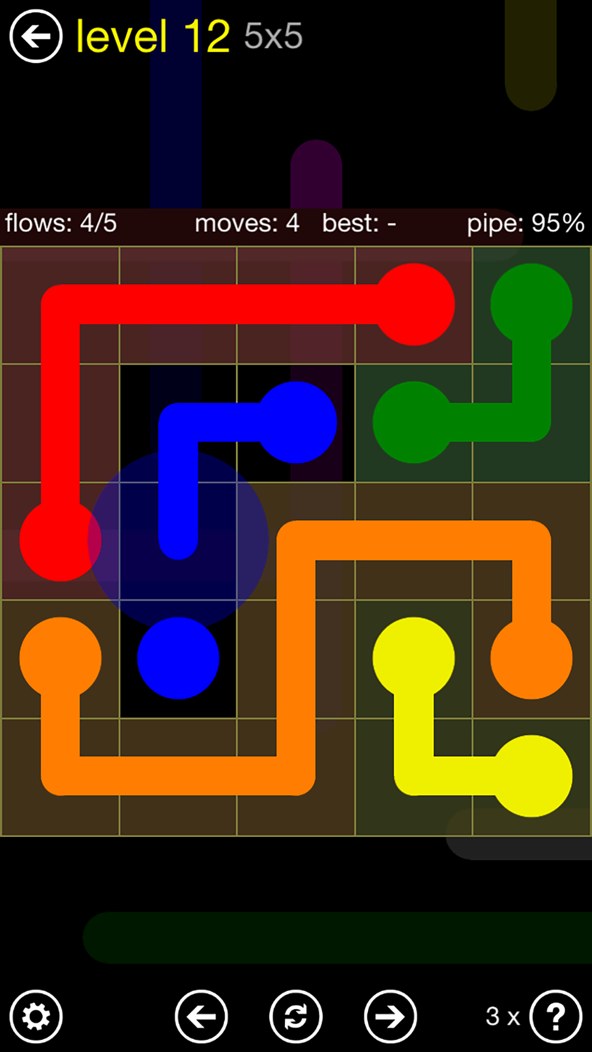 Flow Free screenshot — connecting matching colours with pipes to fill a grid