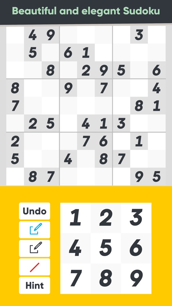 Good Sudoku screenshot — a clean, elegant sudoku board with a large number pad below