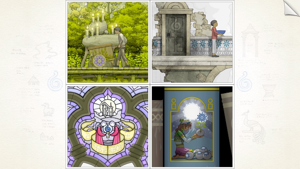 Gorogoa gameplay screenshot — hand-illustrated sliding panels forming a puzzle, in the style of Monument Valley