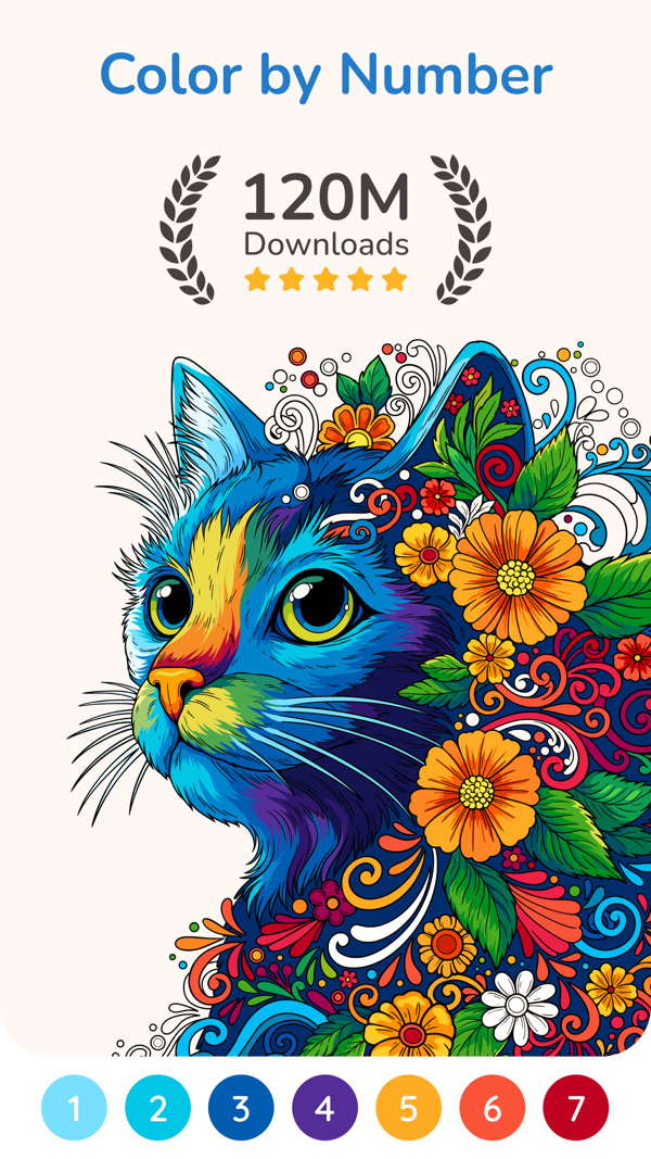 Happy Color screenshot — filling a numbered illustration with colour, tap by tap