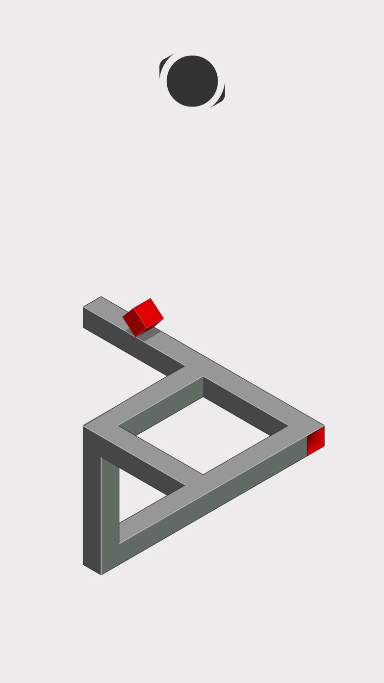 hocus. gameplay screenshot — guiding a cube along an Escher-style impossible object, geometrically the nearest to Monument Valley