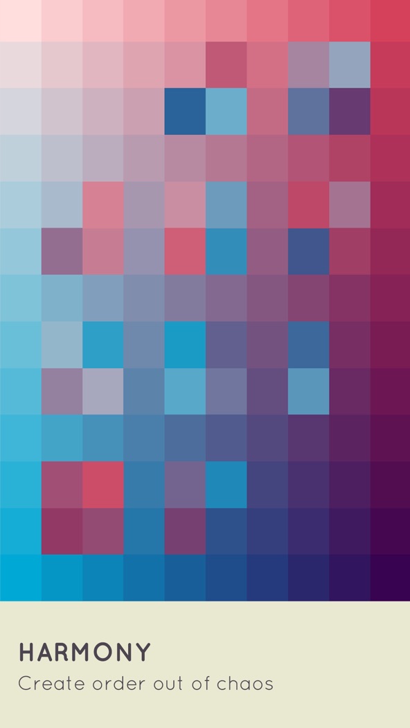 I Love Hue screenshot — arranging coloured tiles into a smooth gradient