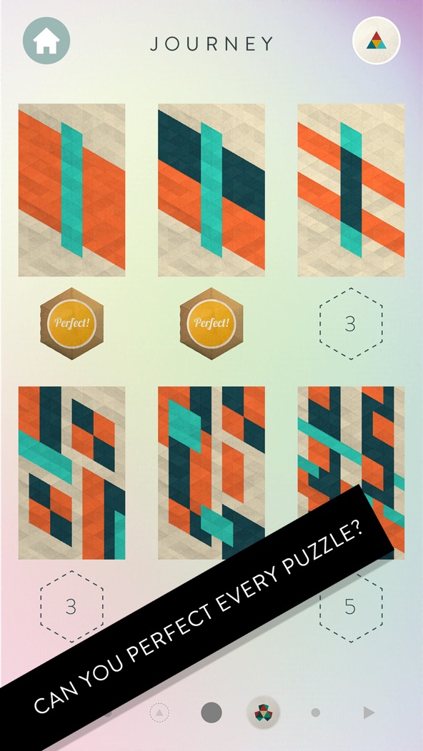 Kami 2 screenshot — folding panels of coloured paper to flood a puzzle in one colour