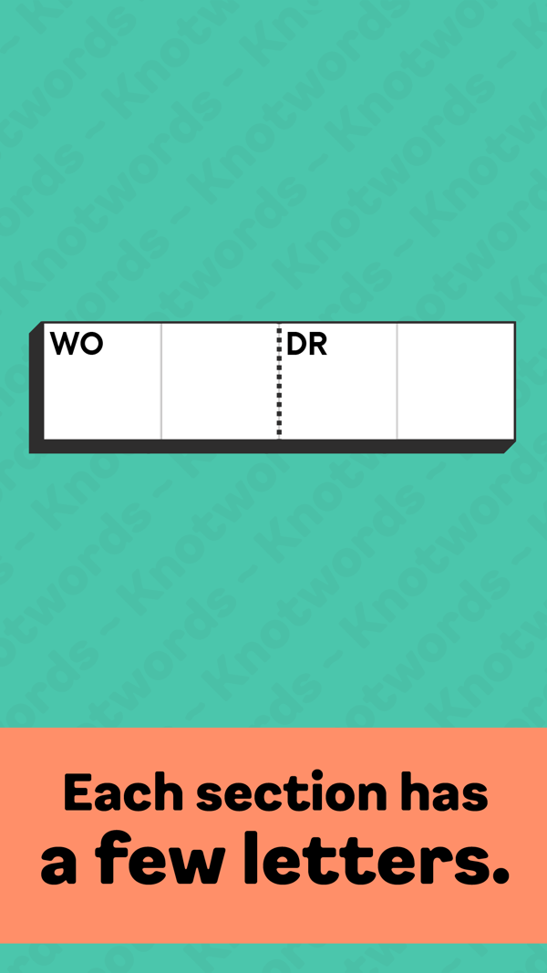 Knotwords screenshot — a small grid of sectioned cells to fill so every section spells a word