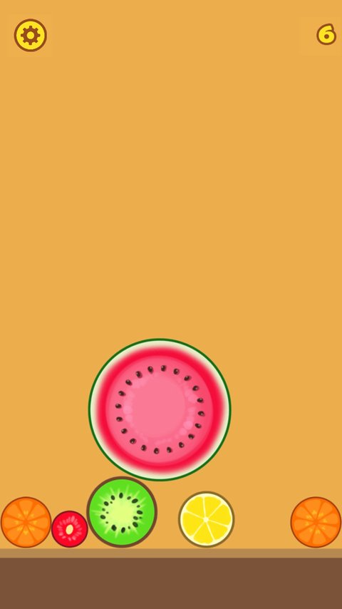 Merge Fruit – Watermelon gameplay screenshot — dropping fruit into a box to merge