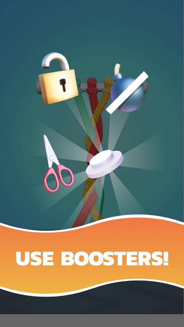 Tangle Master 3D screenshot — a snarl of colored ropes to untangle off pegs