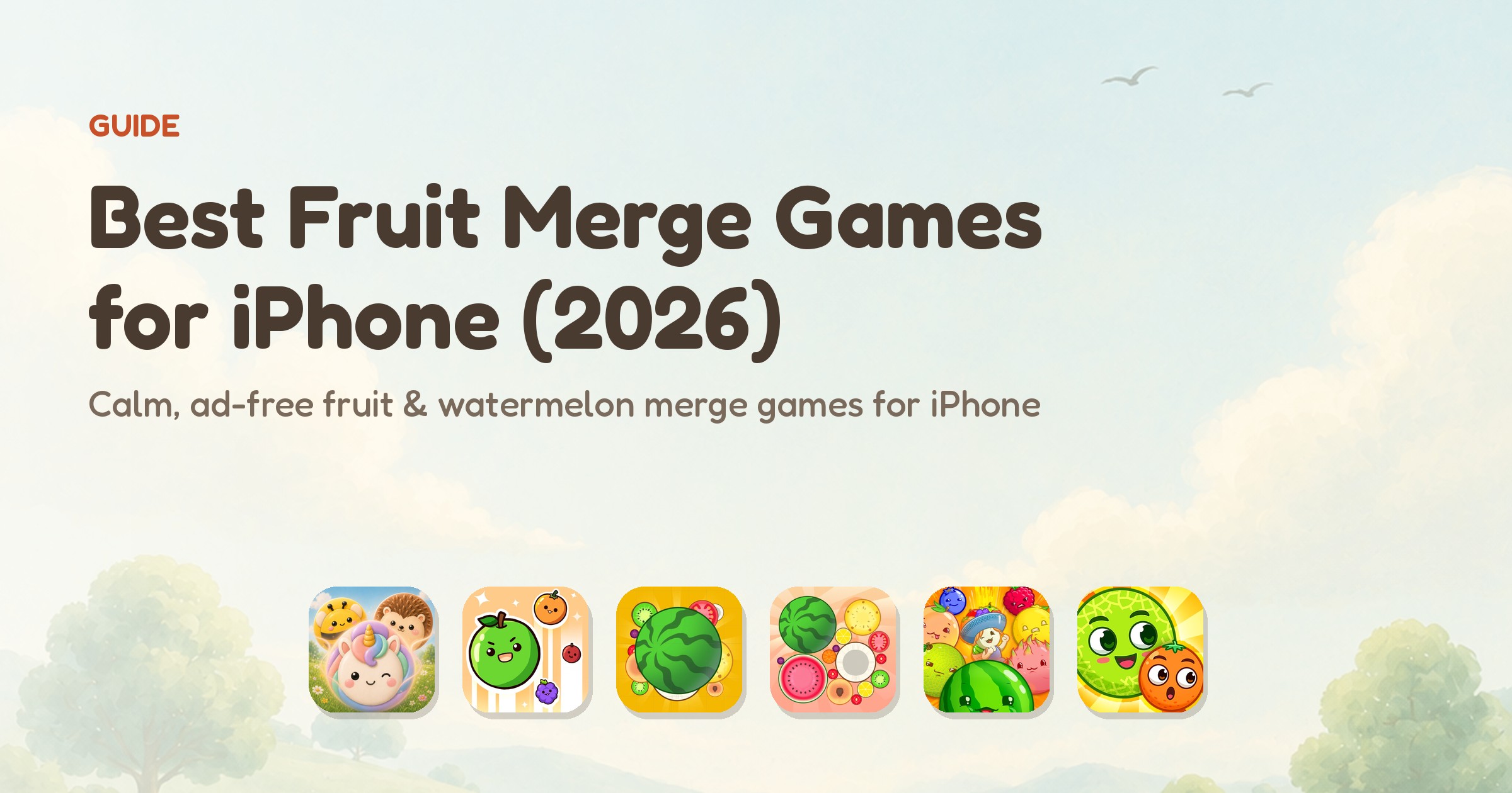 Best fruit merge games for iPhone — app icons of the six ranked fruit and watermelon merge games, led by Meld